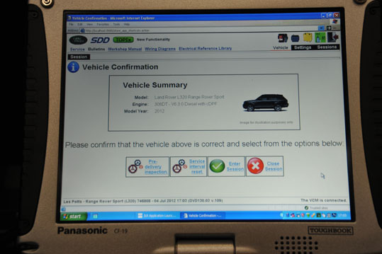 Latest Land Rover Diagnostic System SDD2 Vehicle Screen